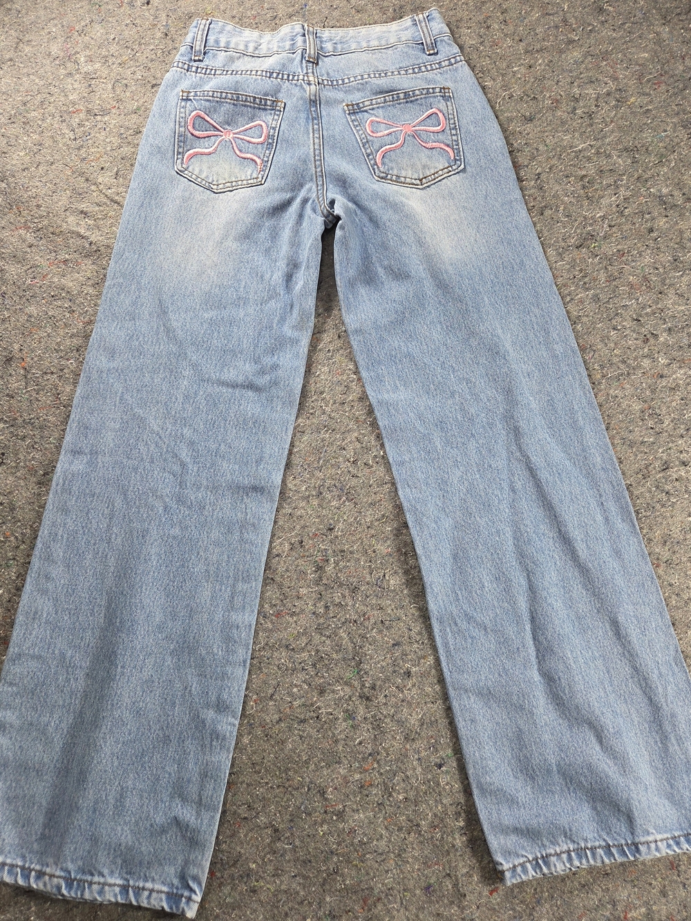 Telepatía Women’s Light Wash Wide Leg Jeans Pink Bow Y2K Denim 00